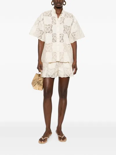 Zimmermann Wanderlust Crocheted Embroidered Cotton-blend Shorts In White