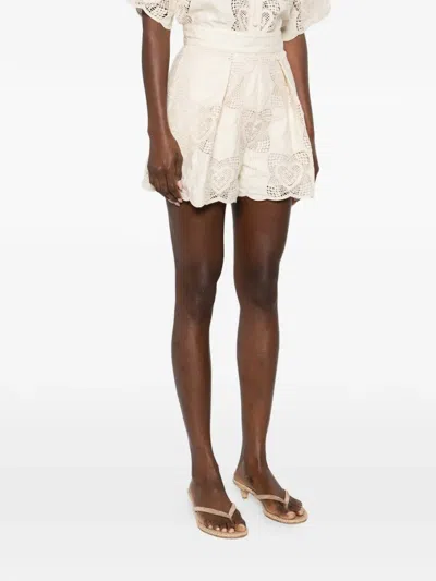 Zimmermann Wanderlust Crocheted Embroidered Cotton-blend Shorts In White