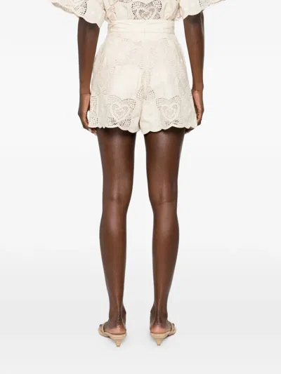 Zimmermann Wanderlust Crocheted Embroidered Cotton-blend Shorts In White