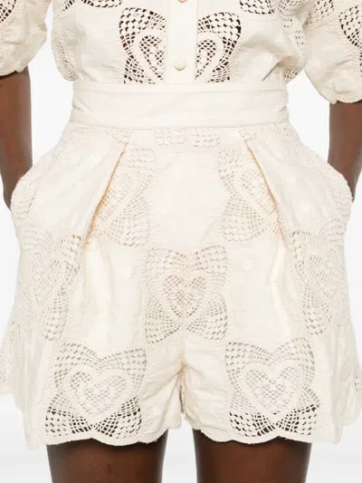 Zimmermann Wanderlust Crocheted Embroidered Cotton-blend Shorts In White