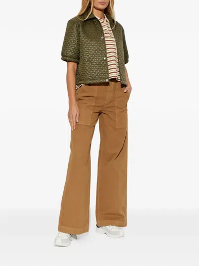 Moncler Flower Quilted Short Sleeve Jacket In Green