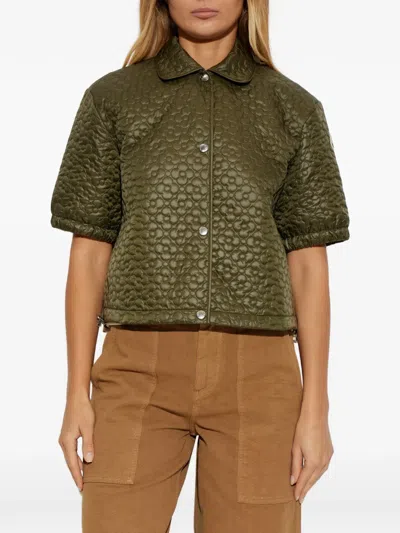 Moncler Flower Quilted Short Sleeve Jacket In Green