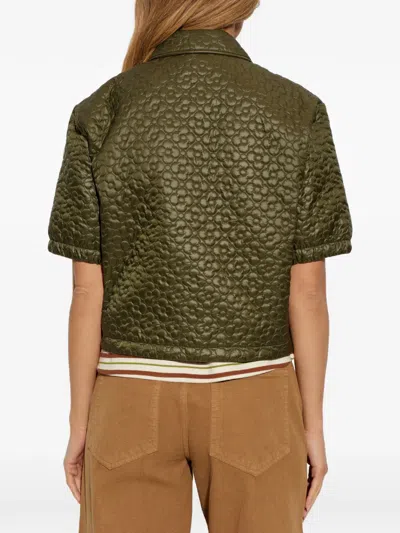 Moncler Flower Quilted Short Sleeve Jacket In Green