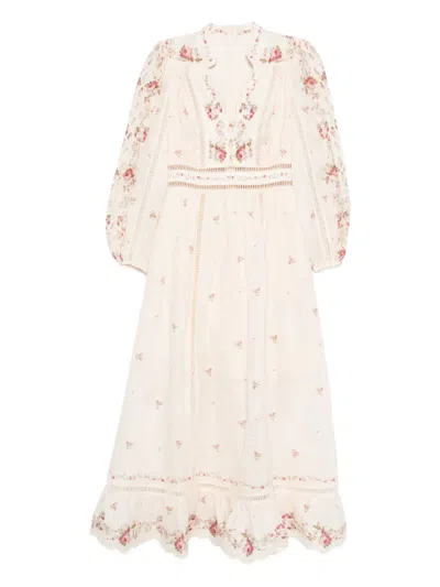 Zimmermann Patience Floral Linen Midi Dress In Neutral