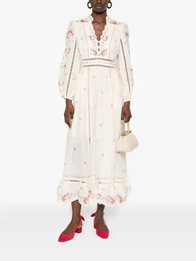 Zimmermann Patience Floral Linen Midi Dress In Neutral