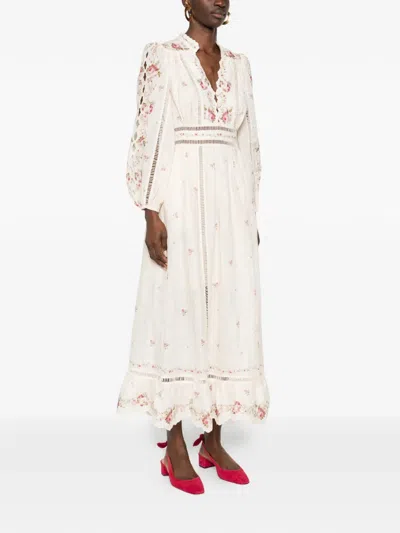 Zimmermann Patience Floral Linen Midi Dress In Neutral