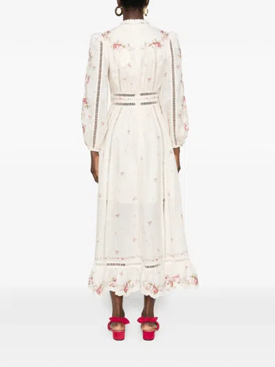 Zimmermann Patience Floral Linen Midi Dress In Neutral