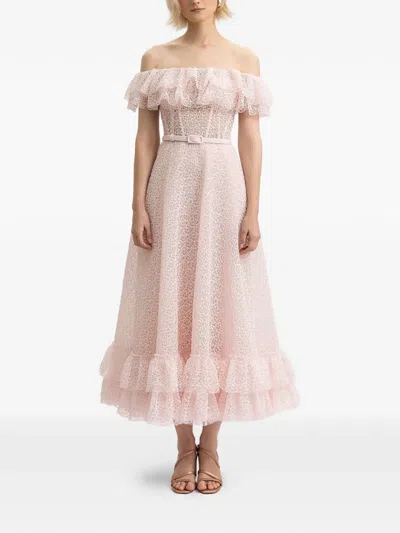 Gemy Maalouf Off-shoulder Ruffled Dress In Pink