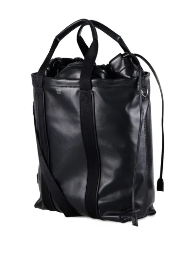 Fendi Flux Drawstring-closure Tote Bag In Black
