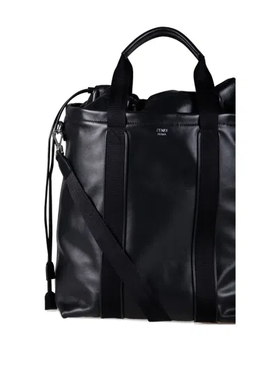 Fendi Flux Drawstring-closure Tote Bag In Black