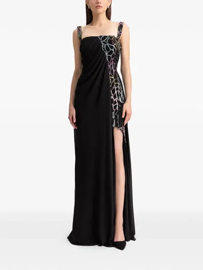 Gemy Maalouf Draped Beaded Maxi Dress In Black