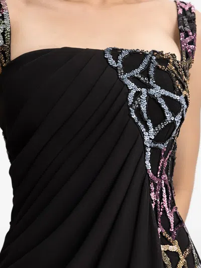Gemy Maalouf Draped Beaded Maxi Dress In Black
