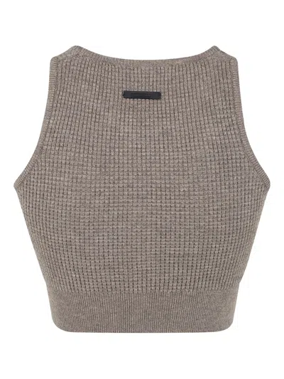 Essentials Waffle-knit Top In Brown