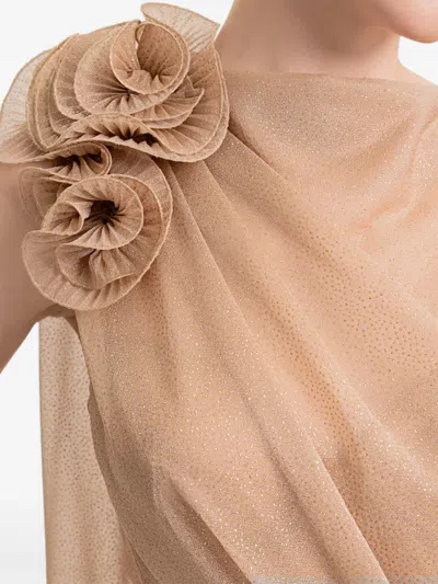 Gemy Maalouf Floral-appliqué Draped Gown In Brown