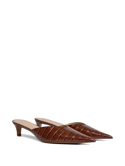 12 Storeez 40mm Crocodile-embossed Pointed-toe Mules In Brown