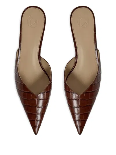 12 Storeez 40mm Crocodile-embossed Pointed-toe Mules In Brown