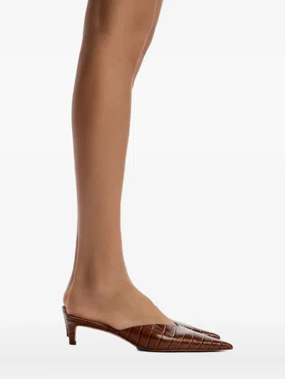12 Storeez 40mm Crocodile-embossed Pointed-toe Mules In Brown