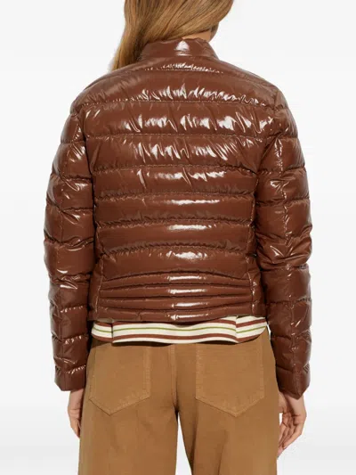 Moncler Papillon Short Down Jacket With Glossy Finish In Brown