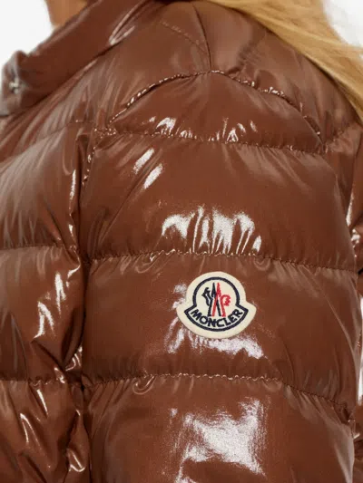 Moncler Papillon Short Down Jacket With Glossy Finish In Brown