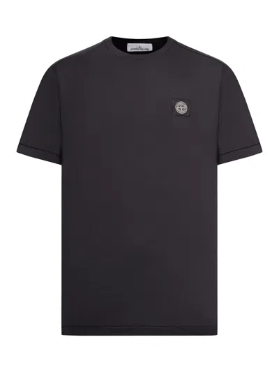 Stone Island Short-sleeve T-shirt With Compass Patch Black In Blue