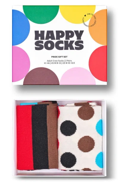 Happy Socks Pride 2-pack Crew Socks Gift Box In Multi