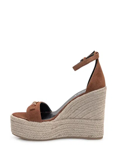 Versace Leather Espadrille Wedges 120 In Brown