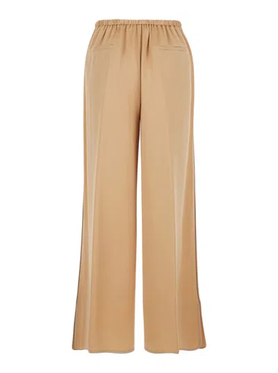 Forte Forte Beige Pants With Rear Elastic Waist And Wide Leg In Viscose Blend Woman In Brown