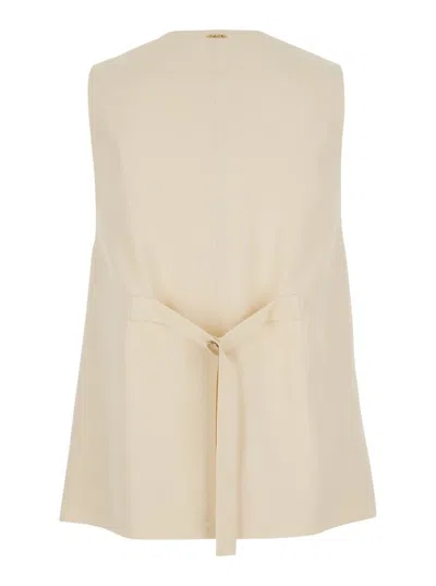 Twinset Beige Vest With V Neck And Front Button Closure In Fabric Woman In Neutral