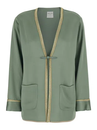 Forte Forte Green Jacket With Toggle Closure On The Front And Contrasting Trim In Viscose Blend Woman In Green