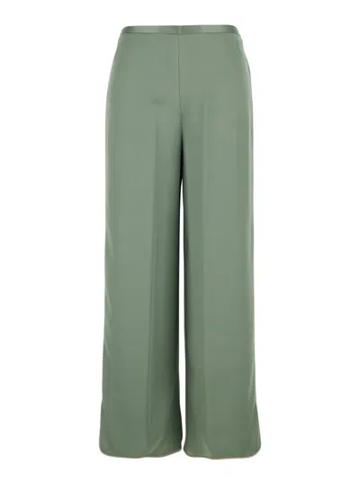 Forte Forte Green Pants With Rear Elastic Waist And Wide Leg In Viscose Blend Woman In Green