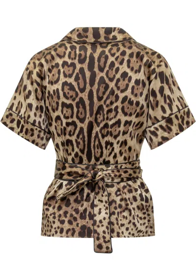 Dolce & Gabbana Short-sleeved Shirt With Animal Pattern In Brown
