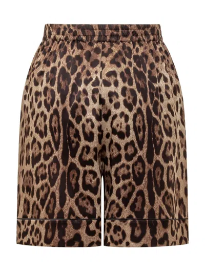 Dolce & Gabbana Shorts With Animal Pattern In Brown