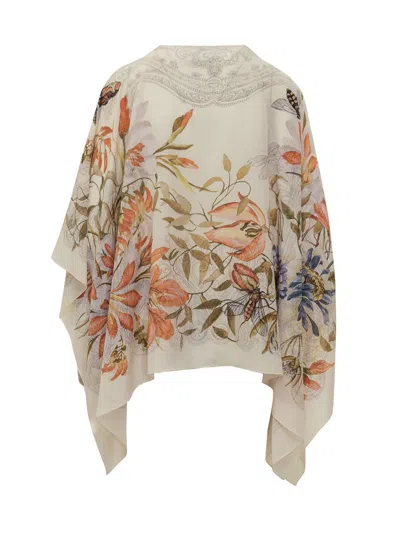 Etro Floral Pattern Poncho In White