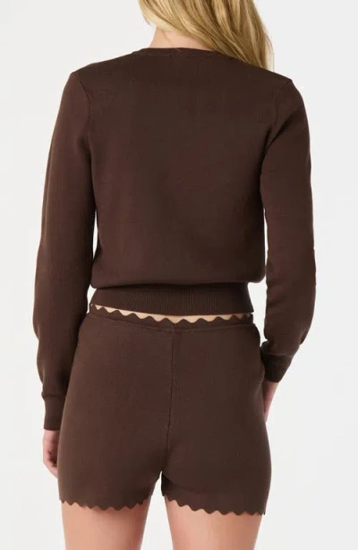 Astr The Label Scalloped Placket Crop Cardigan In Brown