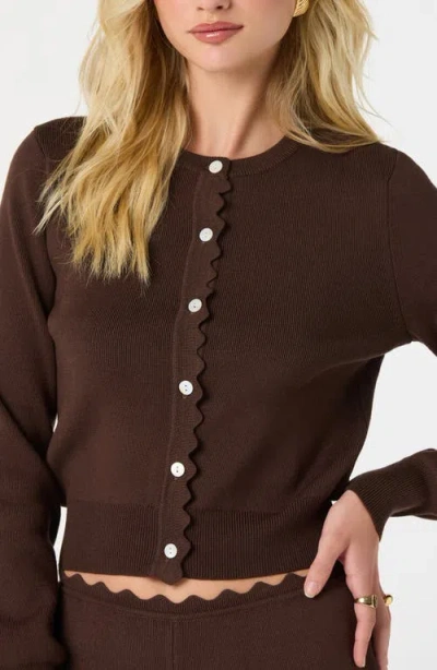 Astr The Label Scalloped Placket Crop Cardigan In Brown