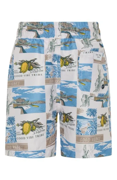 Tiny Tribe Kids' Amalfi Coast Upf 50+ Swim Trunks In Blue