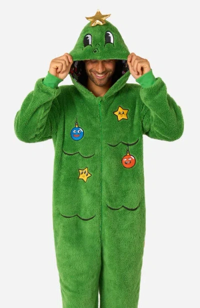 Opposuits Merry Jinglejoy Hooded Fleece Jumpsuit In Green