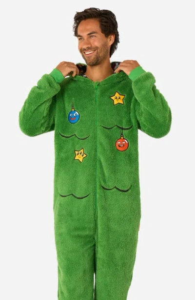 Opposuits Merry Jinglejoy Hooded Fleece Jumpsuit In Green