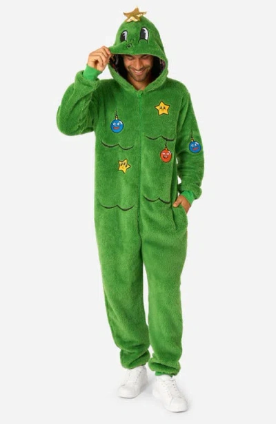 Opposuits Merry Jinglejoy Hooded Fleece Jumpsuit In Green