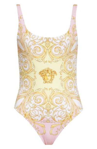 Versace Multicolor One-piece Swimsuit With All-over Medusa Print In Stretch Fabric Woman In Gold