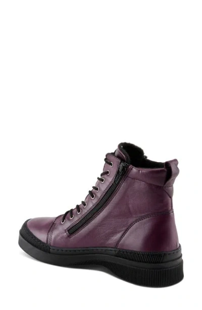 Spring Step Leather Combat Boot In Purple