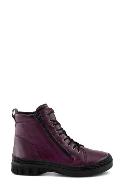 Spring Step Leather Combat Boot In Purple