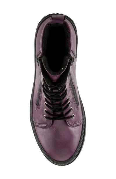Spring Step Leather Combat Boot In Purple