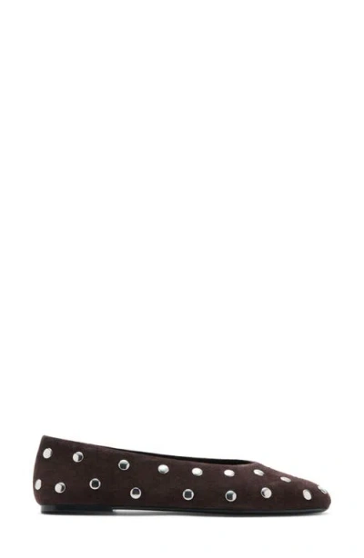 Mango Savoir Studded Mesh Flat In Brown