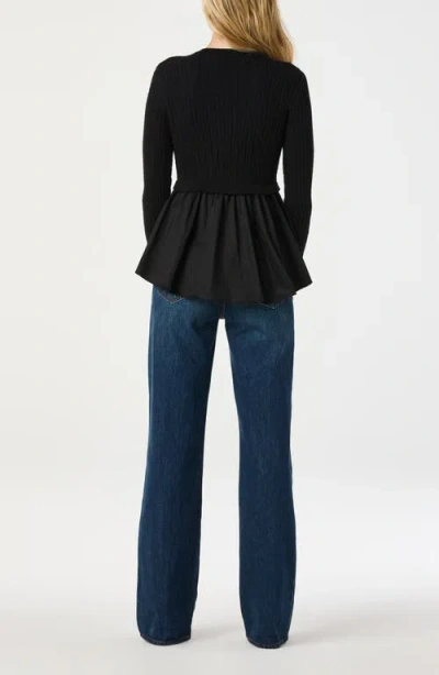 Astr The Label Mixed Media Peplum Top In Black