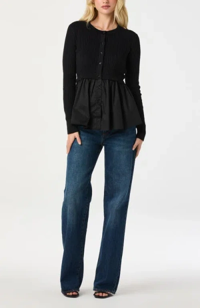 Astr The Label Mixed Media Peplum Top In Black