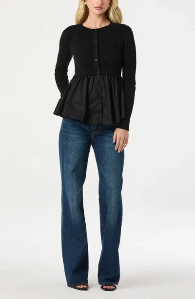 Astr The Label Mixed Media Peplum Top In Black