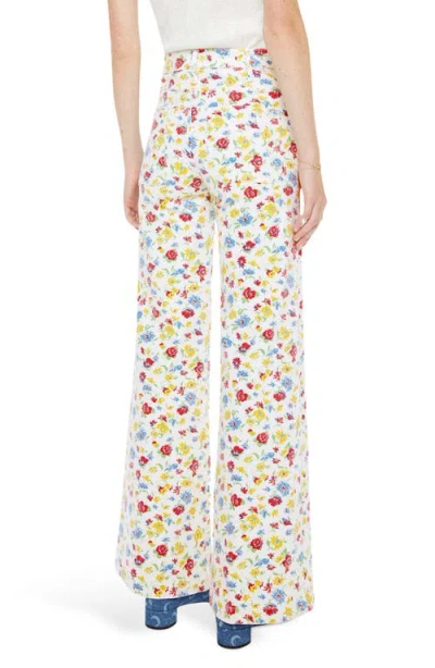 Mother Hustler Roller Patch Pocket Floral-print High-rise Bootcut Jeans In White