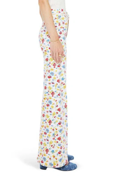 Mother Hustler Roller Patch Pocket Floral-print High-rise Bootcut Jeans In White