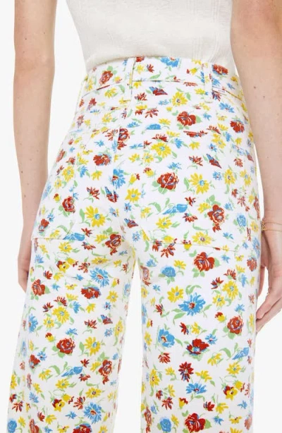 Mother Hustler Roller Patch Pocket Floral-print High-rise Bootcut Jeans In White